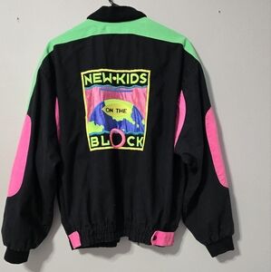 RARE 90s Vintage New Kids On The Block NEON Pink,Green,Black Bomber Jacket (S)